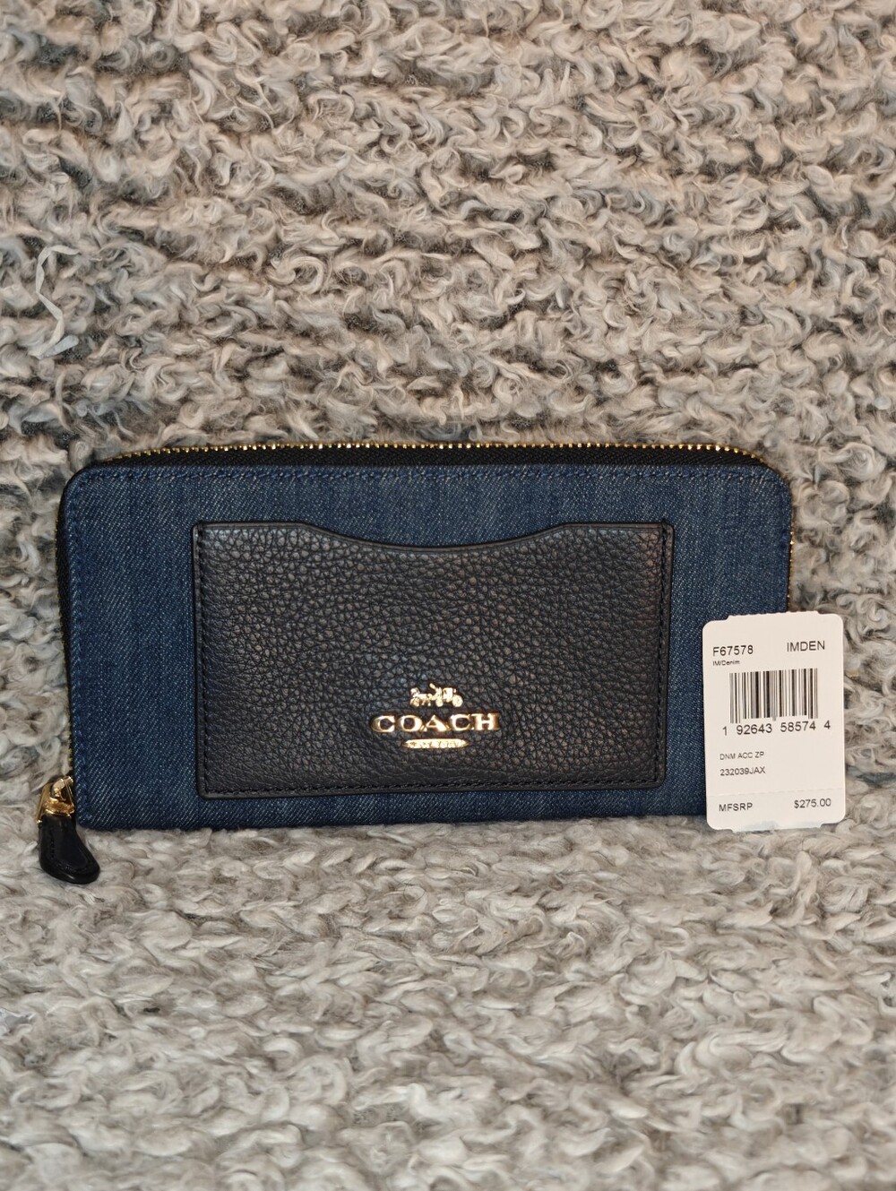 COACH DENIM & NAVY LEATHER ZIP WALLET - Picture 2 of 6